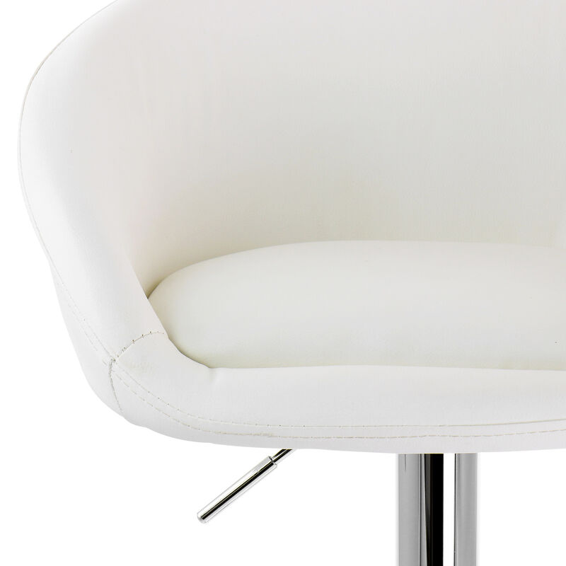 Elama 2 Piece Adjustable Faux Leather Bar Stool in White with Chrome Base