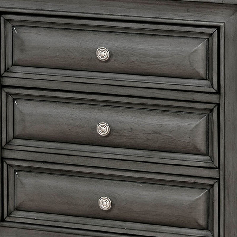 Transitional Wood Nightstand With Night Light, Gray-Benzara