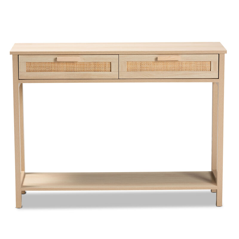 Baxton Studio Sebille Mid Century Light Brown Finished 2 Drawer Console Rattan Table
