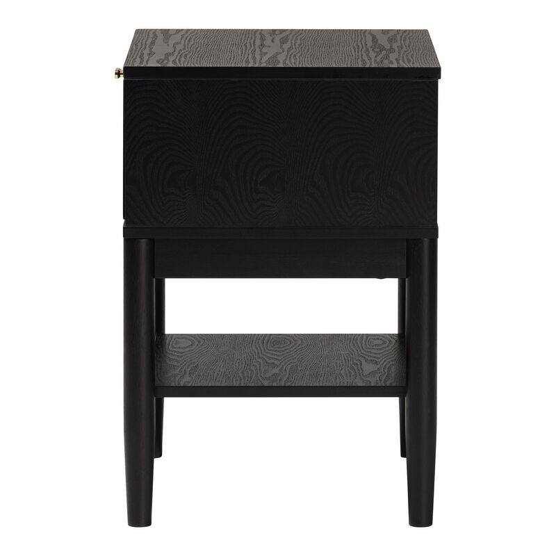 Baxton Studio Shirin Mid Century Beige Fabric and Black Wood 1 Drawer Nightstand