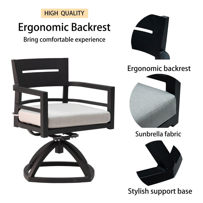 MONDAWE 2 Pieces Outdoor Patio Aluminum Swivel Rocker Chairs with Outdoor-grade Sunbrella Fabric Cushions,Ember Black