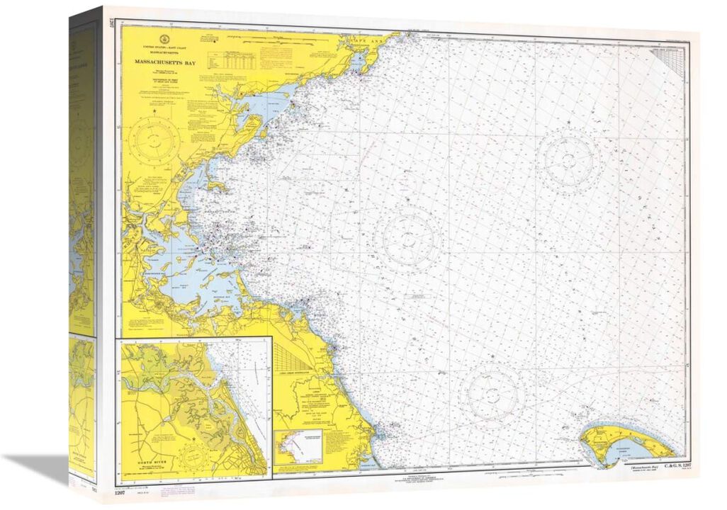 Nautical Chart - Massachusetts Bay ca. 1970-Canvas Art-16x12.8