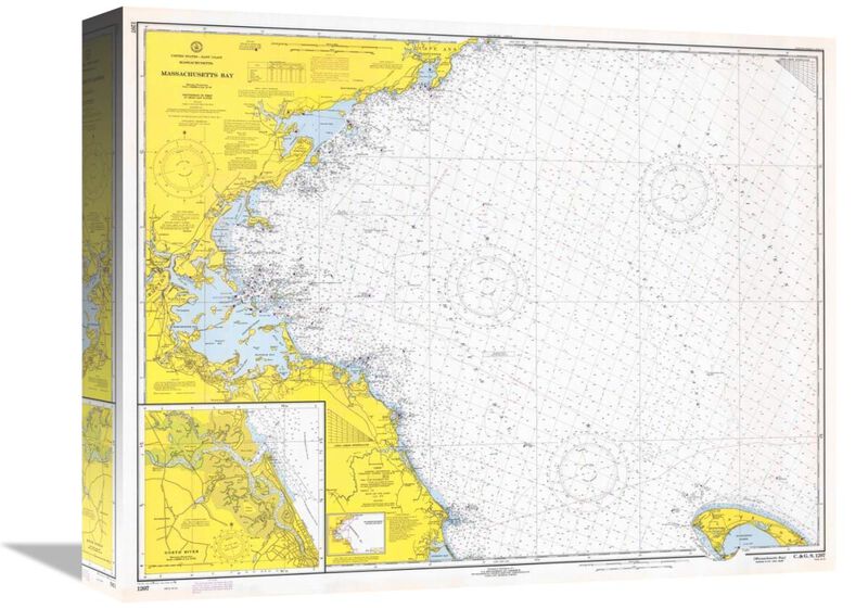 Nautical Chart - Massachusetts Bay ca. 1970-Canvas Art-16x12.8