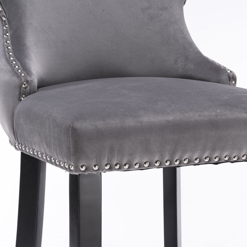 Gray Velvet Wingback Bar Stools, Set of 2