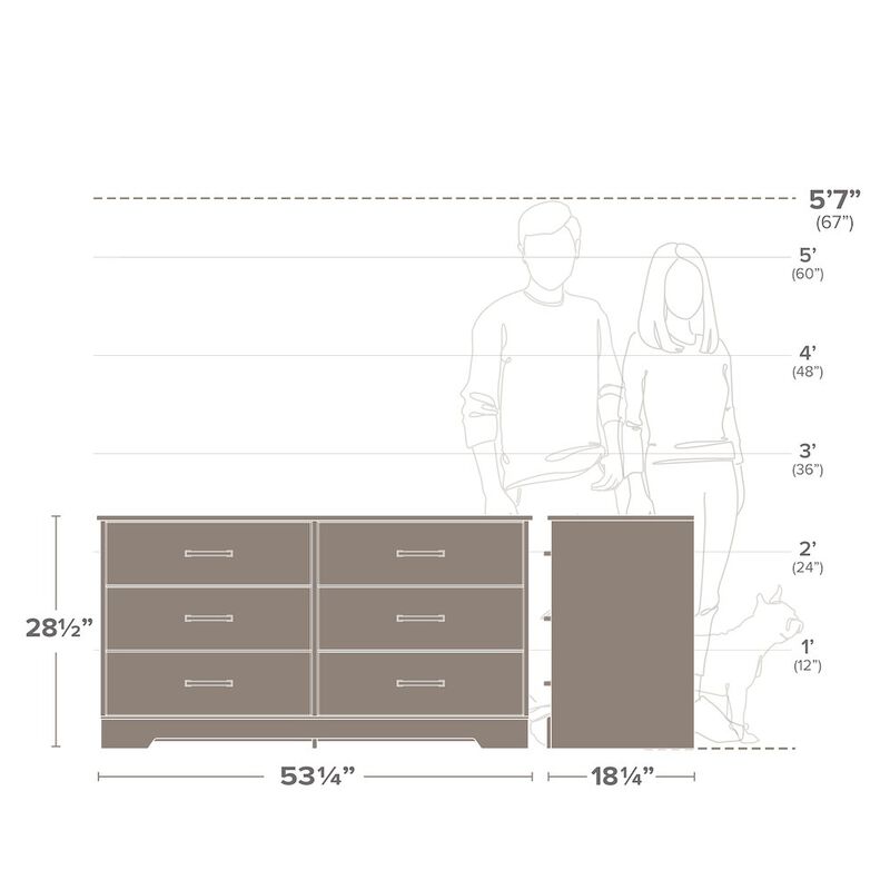 Prepac Dresser, Brown Dresser for Bedroom, Chest of Drawers with 6 Drawers