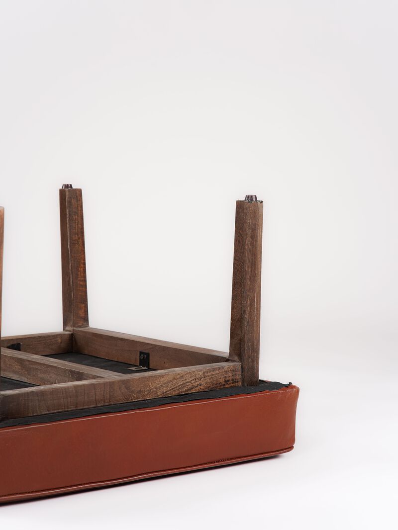 Handmade Eco-Friendly Geometric Buffalo Leather & Wood Black Square Ottomon Stool 24"x24"x16" From BBH Homes
