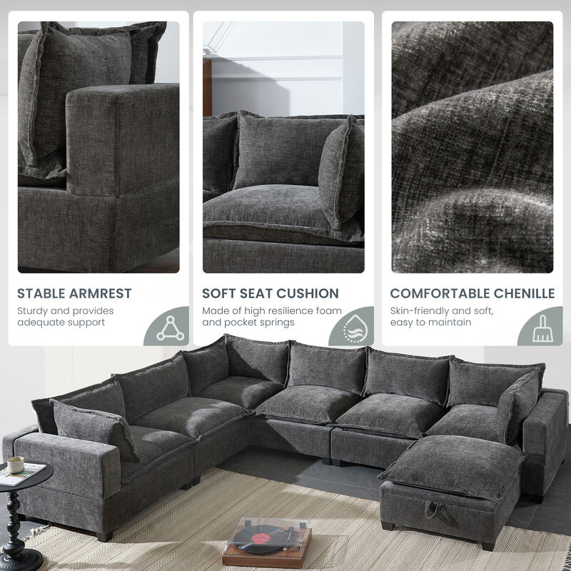 Merax Oversized Chenille Sectional Sofa with Movable Storage Ottoman
