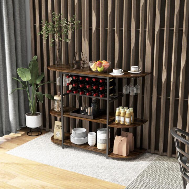 Hivvago 47 Inches Wine Rack Table with Glass Holder and Storage Shelves