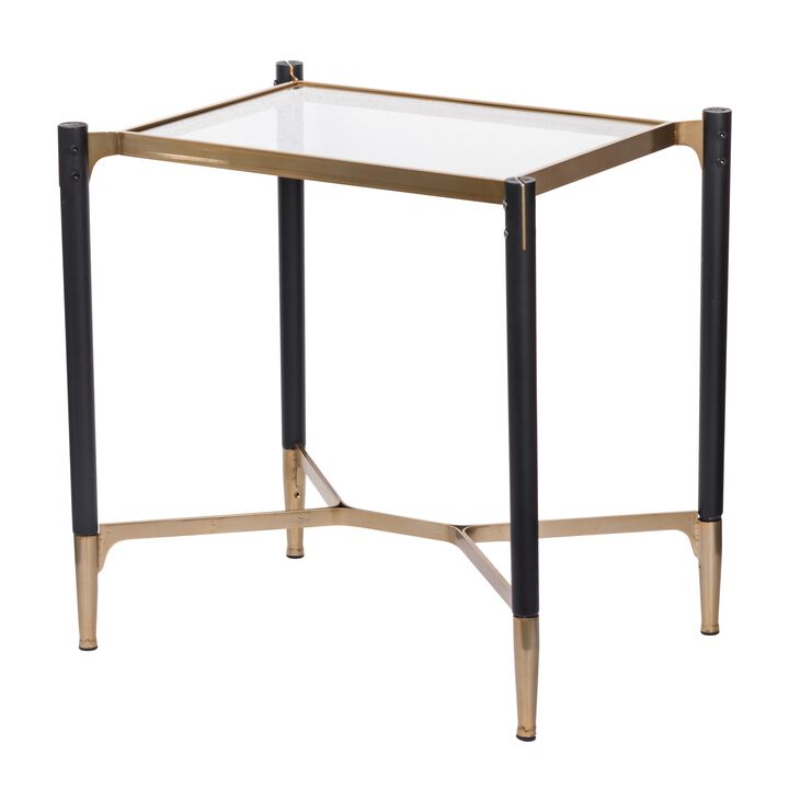 24 Inch Accent Side Table, Iron Frame, Glass Top, Modern, Gold, Black - Benzara