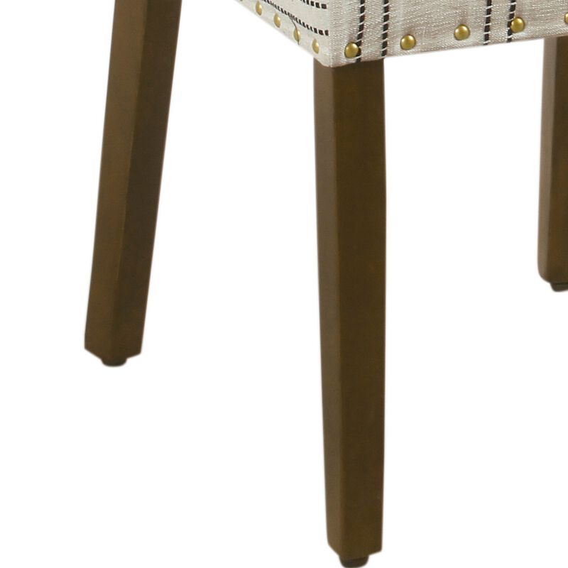 Wooden Dining Chair with Striped Pattern Fabric Cushioned Seat, Black and White, Set of Two - Benzara