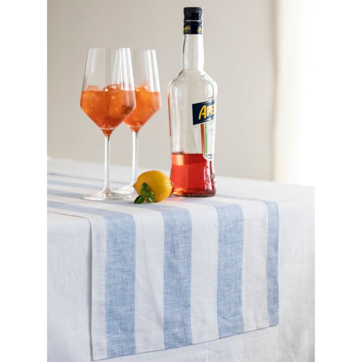 Solino Home 100% Pure Linen Table Runner | Cabana Stripe for Thanksgiving, Christmas