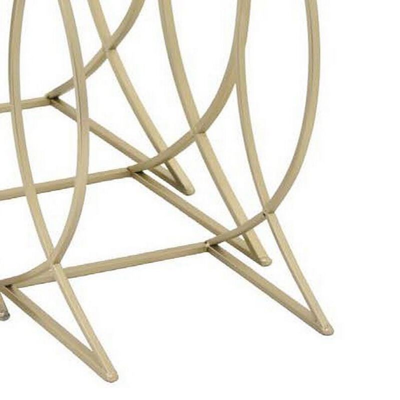 Rikki Plant Stand Table Set of 3, Curved Base, Modern Champagne Metal - Benzara