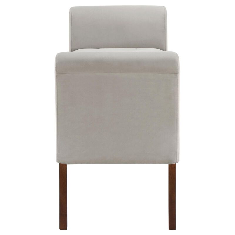 Ako 52 Inch Storage Bench, Button Tufting, Flared Arms, Beige Upholstery - Benzara