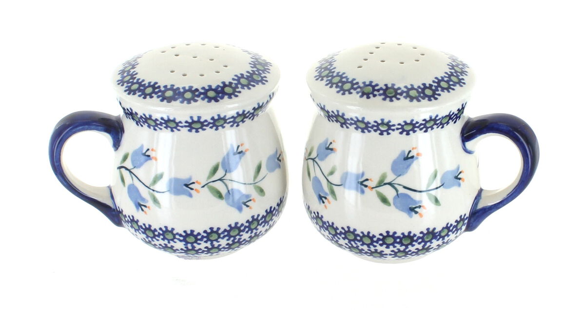 Blue Rose Polish Pottery Salt & Pepper Shakers with Handles