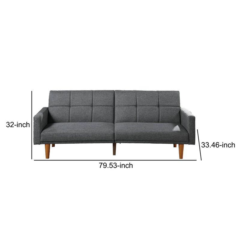 Fabric Adjustable Sofa with Square Tufted Back, Light Gray-Benzara