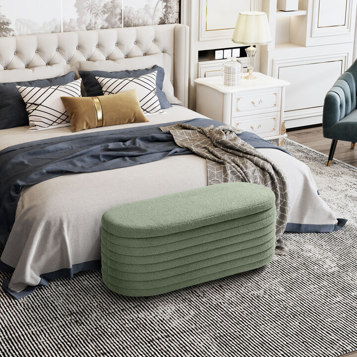 WestinTrends 42" Wide Mid-Century Modern Upholstered Teddy Sherpa Tufted Oval Storage Ottoman Bench