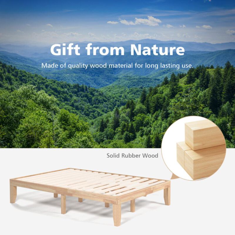 Hivvago 14 Inch Full Size Rubber Wood Platform Bed Frame with Wood Slat Support
