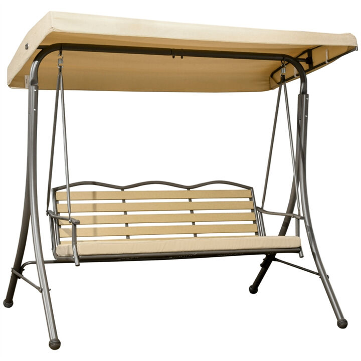 3-Seat Patio Swing Chair, Comfortable Outdoor Swing with Canopy for Deck & Terrace