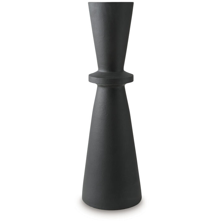 Loci Accent Vase, 30 Inch Hourglass Design, Textured Black Polyresin - Benzara