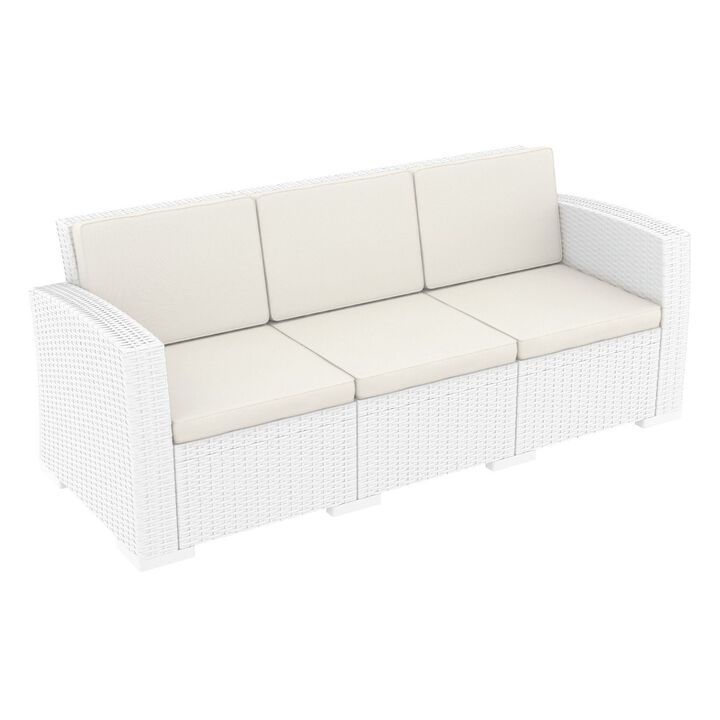 55" Gray Outdoor Patio Sofa with Natural Beige Sunbrella Cushion