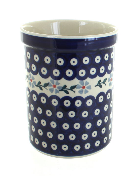 Blue Rose Polish Pottery Red Daisy Utensil Jar