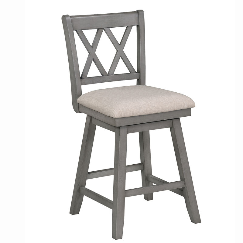 Brookline 37.5 in. Gray High Back Wood Swivel Bar Stool with Fabric Seat