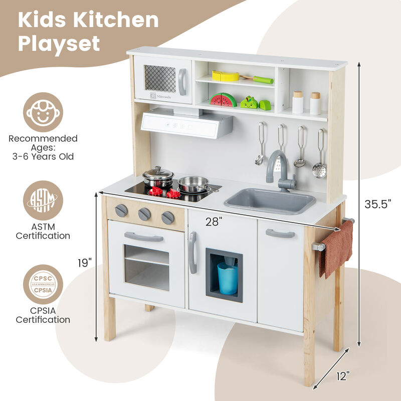 Wooden Pretend Play Kitchen Set for Toddlers – Interactive Toy Kitchen with Accessories