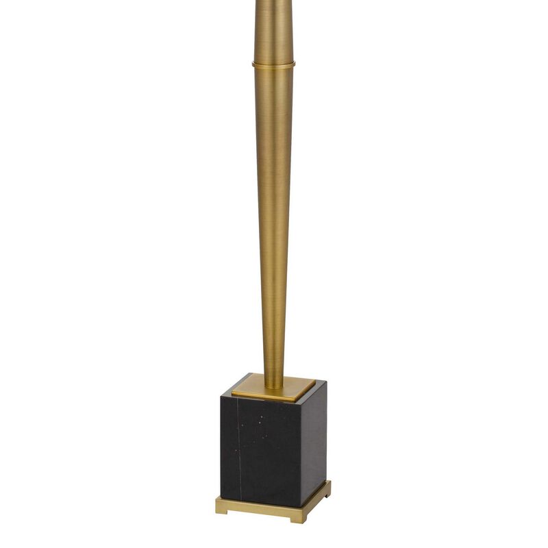 62 Inch Floor Lamp with White Drum Shade, Marble Base, Crystal, Brass - Benzara