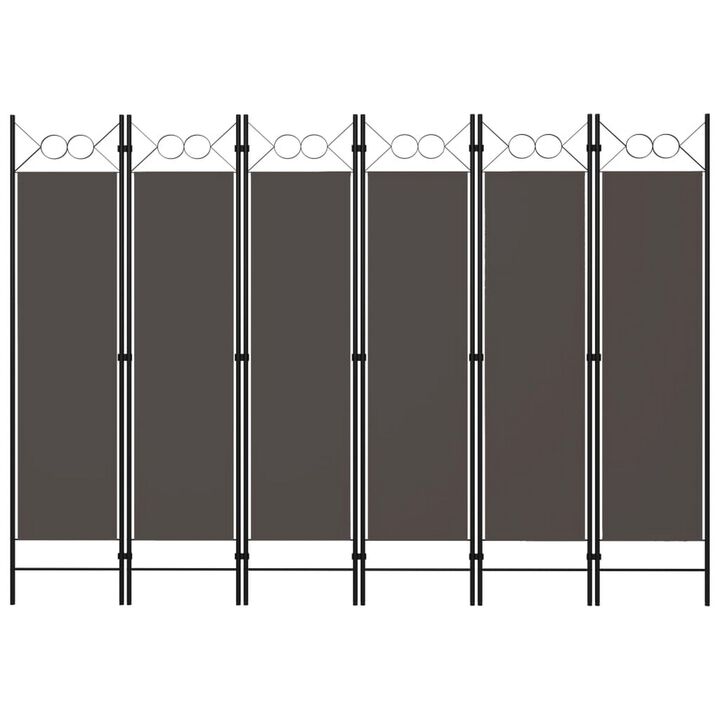 Dina 6 Panel Folding Room Divider Screen, Dark Gray, Black, 95 Inch - Benzara