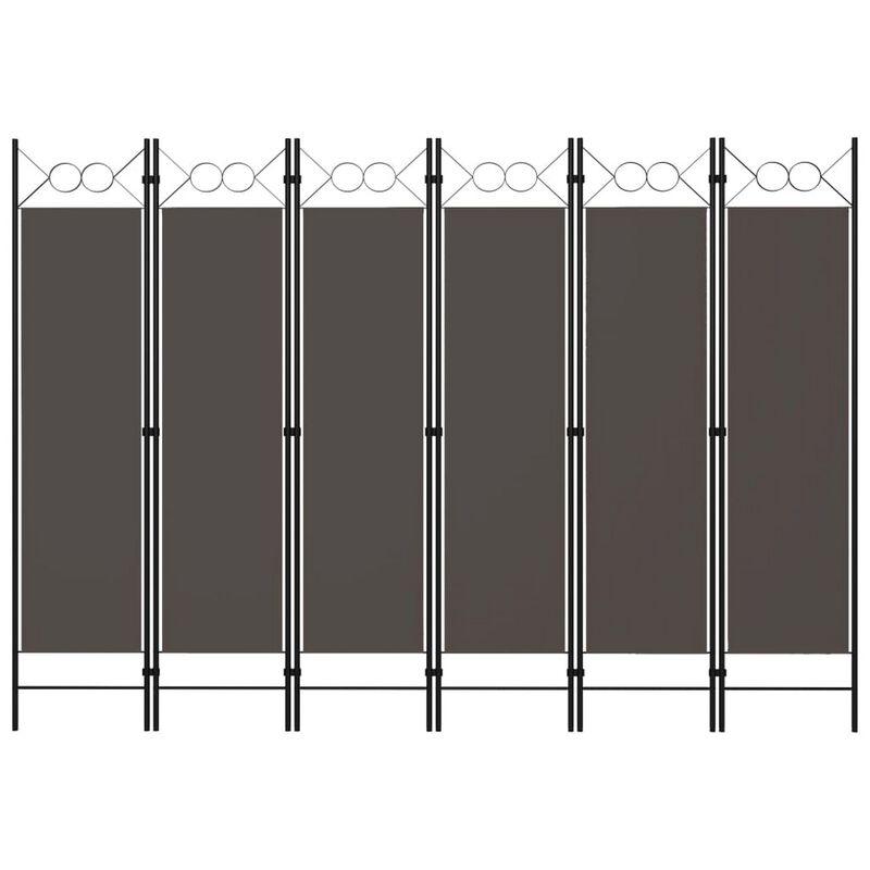 Dina 6 Panel Folding Room Divider Screen, Dark Gray, Black, 95 Inch - Benzara