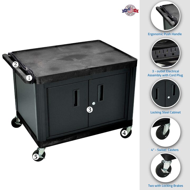 AV Cart with Locking Cabinet 27" H