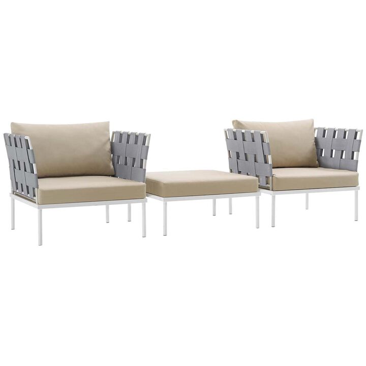 Harmony 3 Piece Outdoor Patio Aluminum Sectional Sofa Set - White Beige