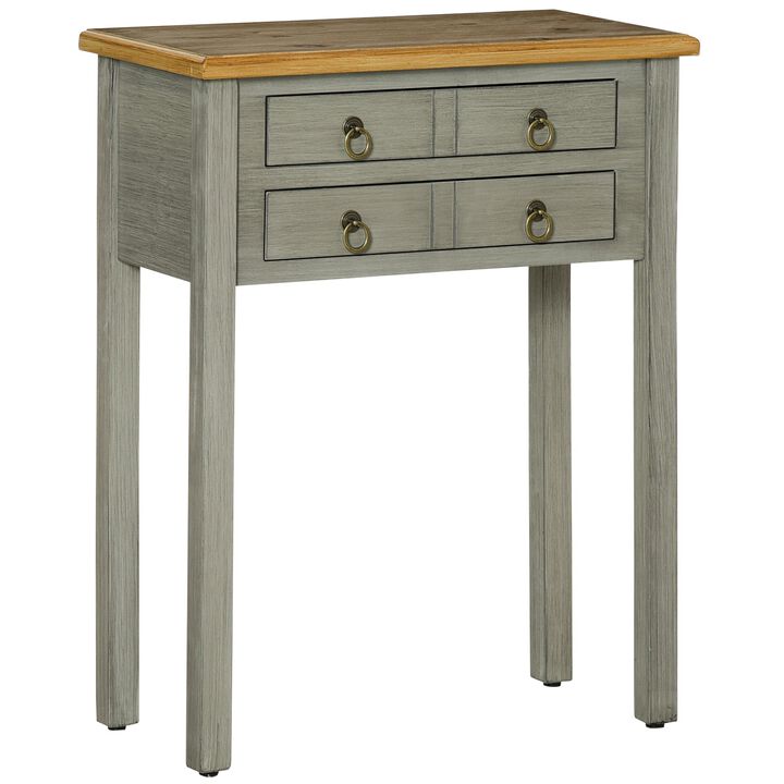 Grey Vintage Entryway: Console Table with 2 Drawers for Hallway