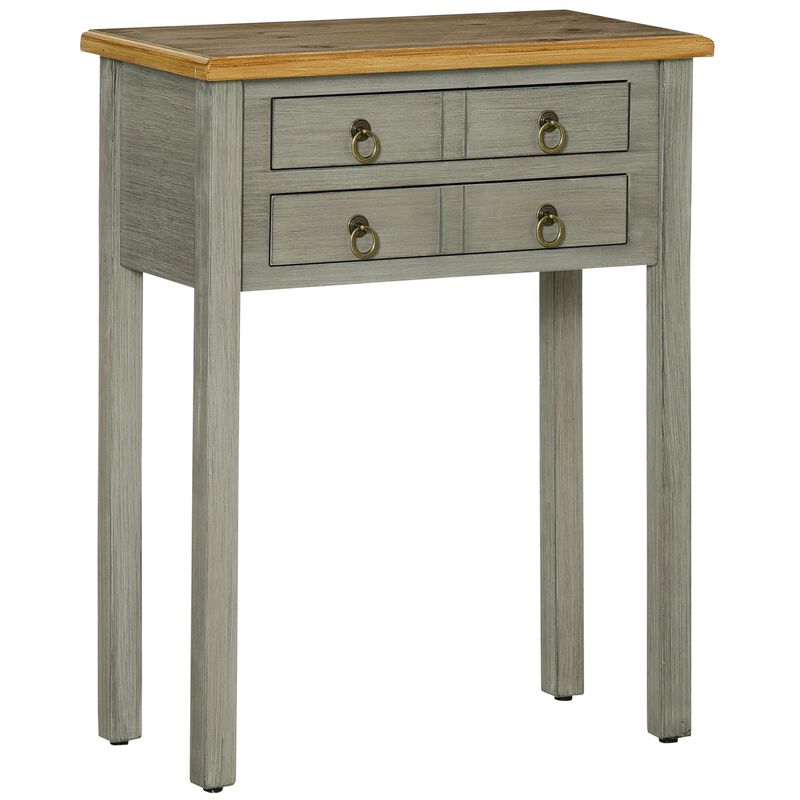 Grey Vintage Entryway: Console Table with 2 Drawers for Hallway