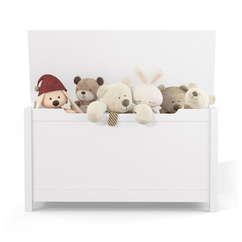 Kids Wooden Toy Box Storage With Safety Hinged Lid For Ages 3