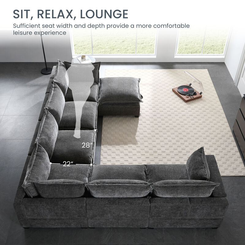 Merax Oversized Chenille Sectional Sofa with Movable Storage Ottoman
