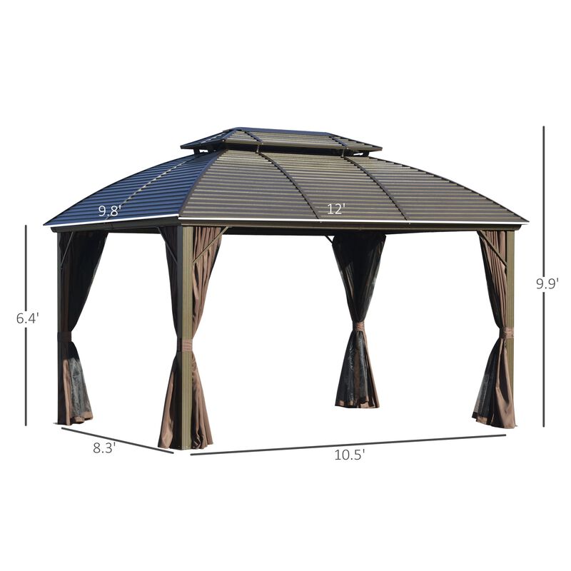 Brown Garden Structure: 10x12 Hardtop Gazebo with Aluminum Frame