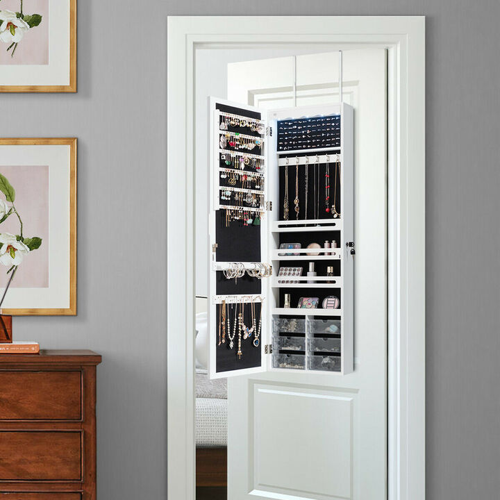 Door Hanging Mirror Jewelry Armoire with Full Length Mirror and 6 Drawers