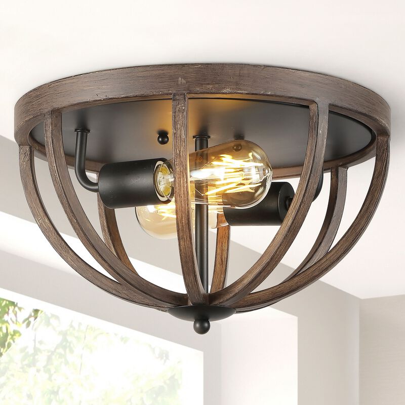 Darlene 2-Light Iron Rustic Farmhouse LED Flush Mount