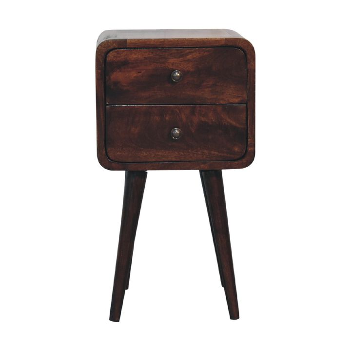 Mini Light Walnut  Solid Wood 2 Drawers Curved NightStand