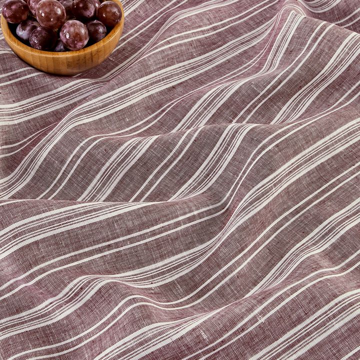 Solino Home 100% Pure Linen Table Throw 52 x 52 Inch | Chelsea Stripe for Thanksgiving, Christmas