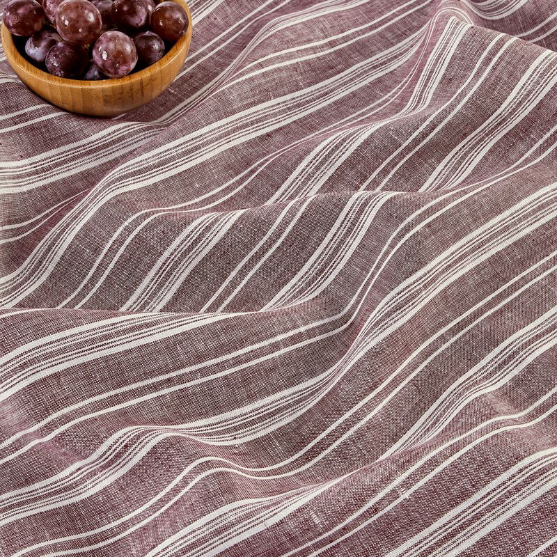 Solino Home 100% Pure Linen Table Throw 52 x 52 Inch | Chelsea Stripe for Thanksgiving, Christmas