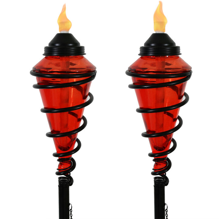 Sunnydaze Set of 2 2-in-1 Swirling Metal Glass Lawn Torches