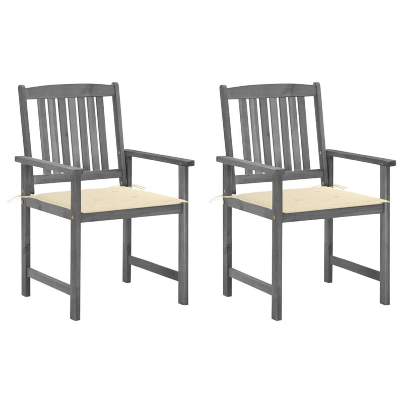 vidaXL Director's Chairs with Cushions 2 pcs Gray Solid Acacia Wood
