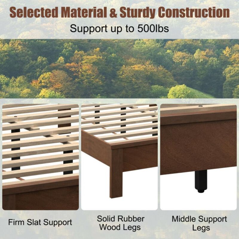 Hivvago Full Size Platform Slat Bed Frame with High Headboard