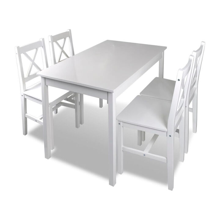 5pc Dining Table and Chairs Set, 43 Inch Top Farmhouse White Pine Wood - Benzara