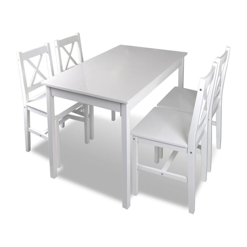 5pc Dining Table and Chairs Set, 43 Inch Top Farmhouse White Pine Wood - Benzara