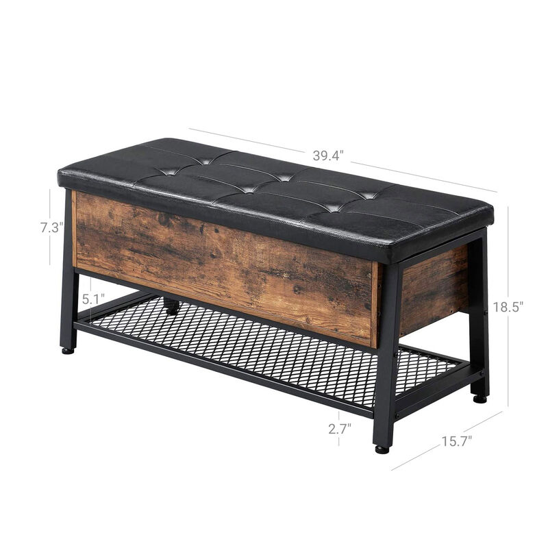 Industrial Storage Bench – Shoe Bench with Padded Seat and Metal Shelf
