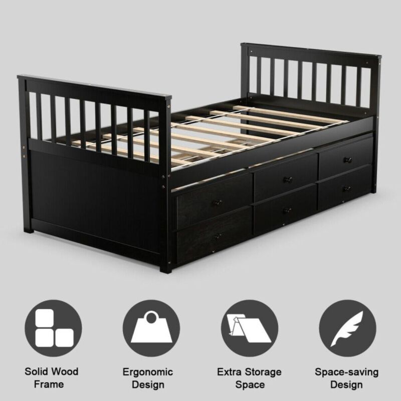 Hivvago Twin Captains Bed with Trundle and 3 Storage Drawers