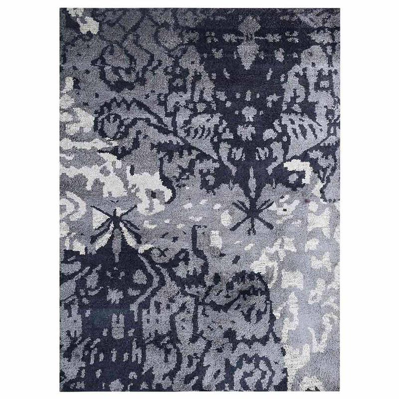 Rugsotic Carpets Hand Knotted Silk 5'x8' Area Rug Abstract Gray White NS3301